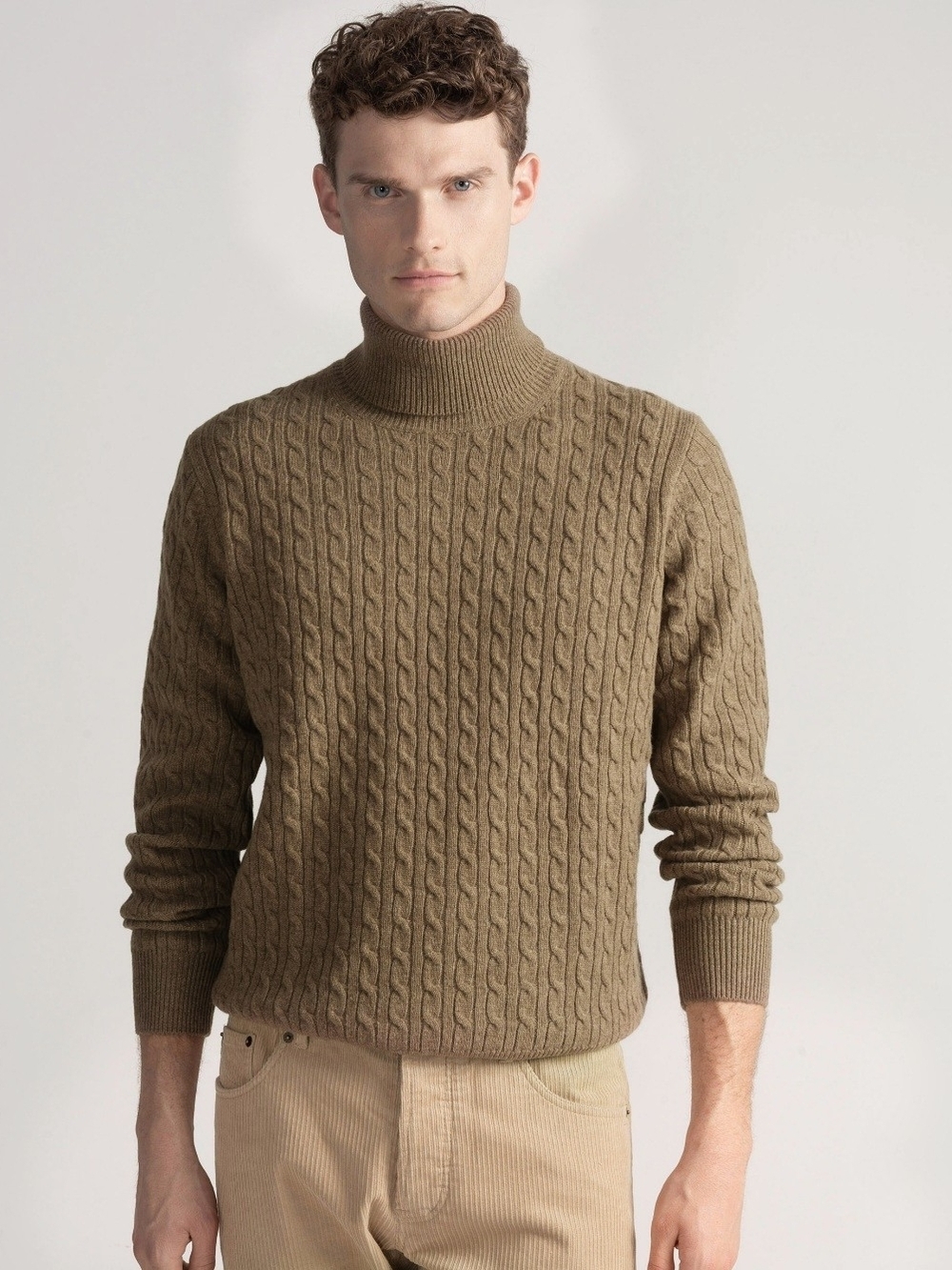 Barry Bricken 100% Merino Brown Turtleneck Men's Sweater Pullover Fall Old Money